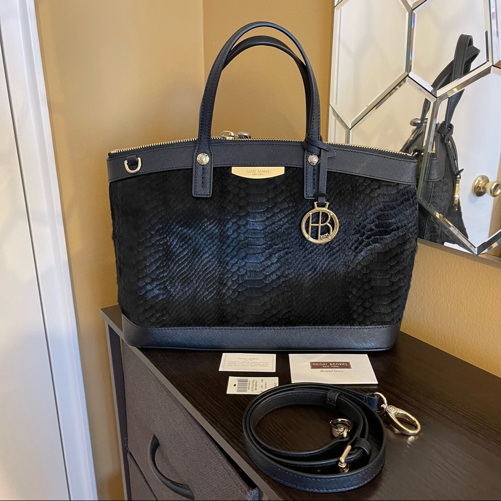 Henri Bendel West 57th Street Black Snake Hair Calf Satchel Bag